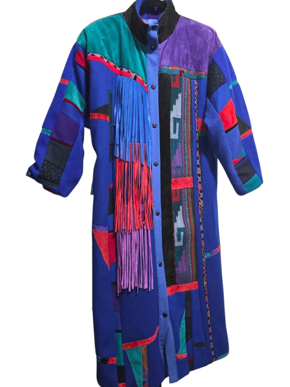 Vintage Santa Fe Re-Creations Southwestern Fringe Patchwork Duster Coat Large